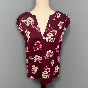 Ann Taylor Factory Women’s Burgundy Floral Blouse Sz XS
